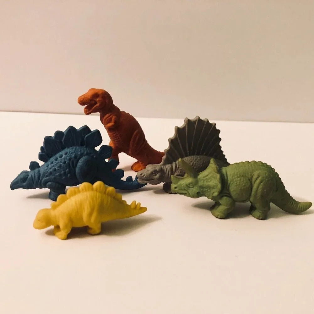Vtg Lot of 5 Diener and Russ Dinosaur Hard Erasers Triceratops Dimetrodon